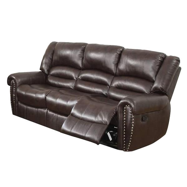 SIMPLE RELAX 86 in. Round Arm Faux Leather 3-Seater Straight Sofa with Reclining in Brown