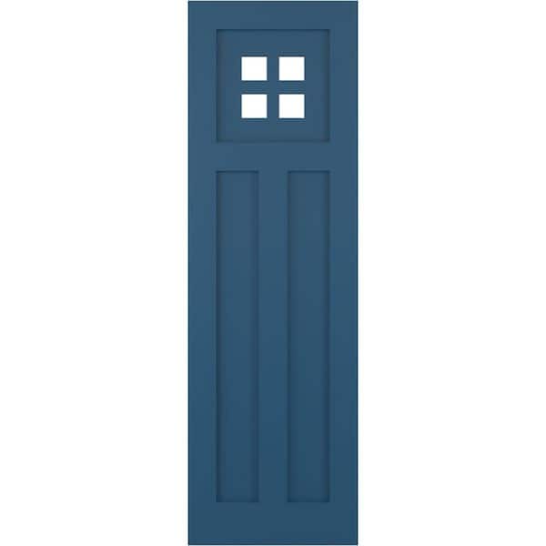 Ekena Millwork True Fit 12 in. x 30 in. PVC San Antonio Mission Style Fixed Mount Flat Panel Shutters, Sojourn Blue (Per Pair)