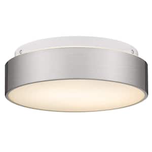 11.8 in. 2-Light Brushed Nickel Flush Mount Ceiling Light With Frosted Glass