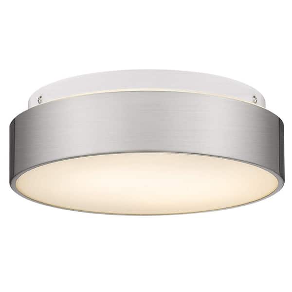 JAZAVA 11.8 in. 2-Light Brushed Nickel Flush Mount Ceiling Light With Frosted Glass