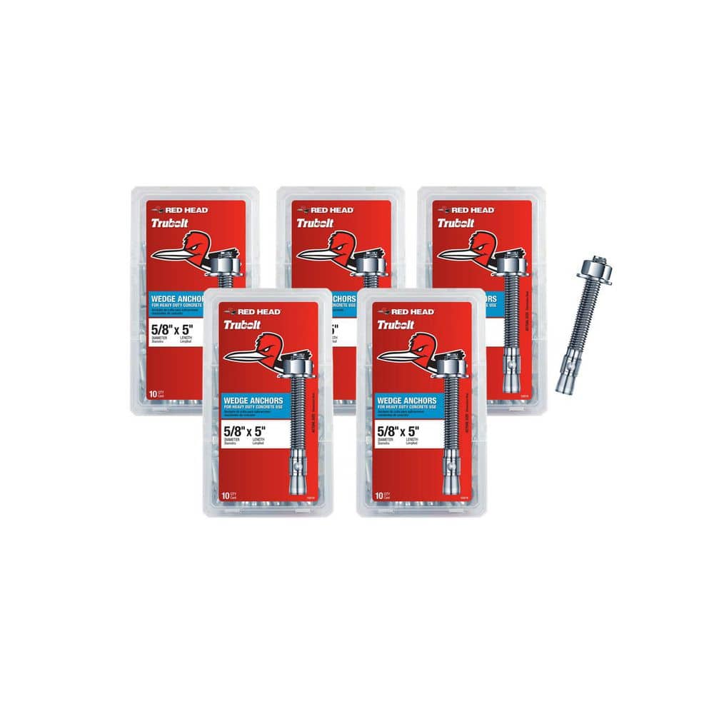 5/8 in. x 5 in. Zinc-Plated Steel Hex Nut-Head Concrete Wedge Anchors Combo Kit Includes 5 of 10-Pack (50-Pack) price history on PriceWatchPro