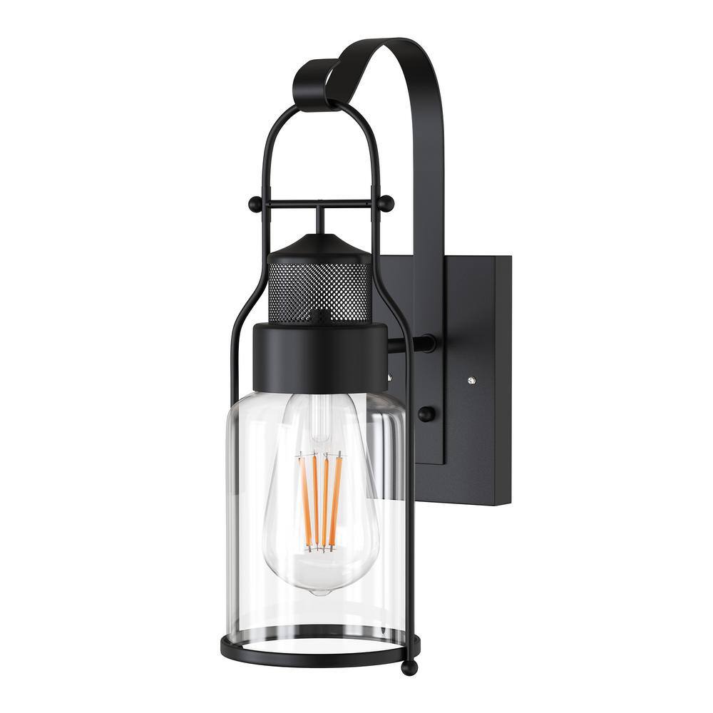 YANSUN 19.3 in. 1Light Black Glass Wall Lamp with Cylindrical Shape (2