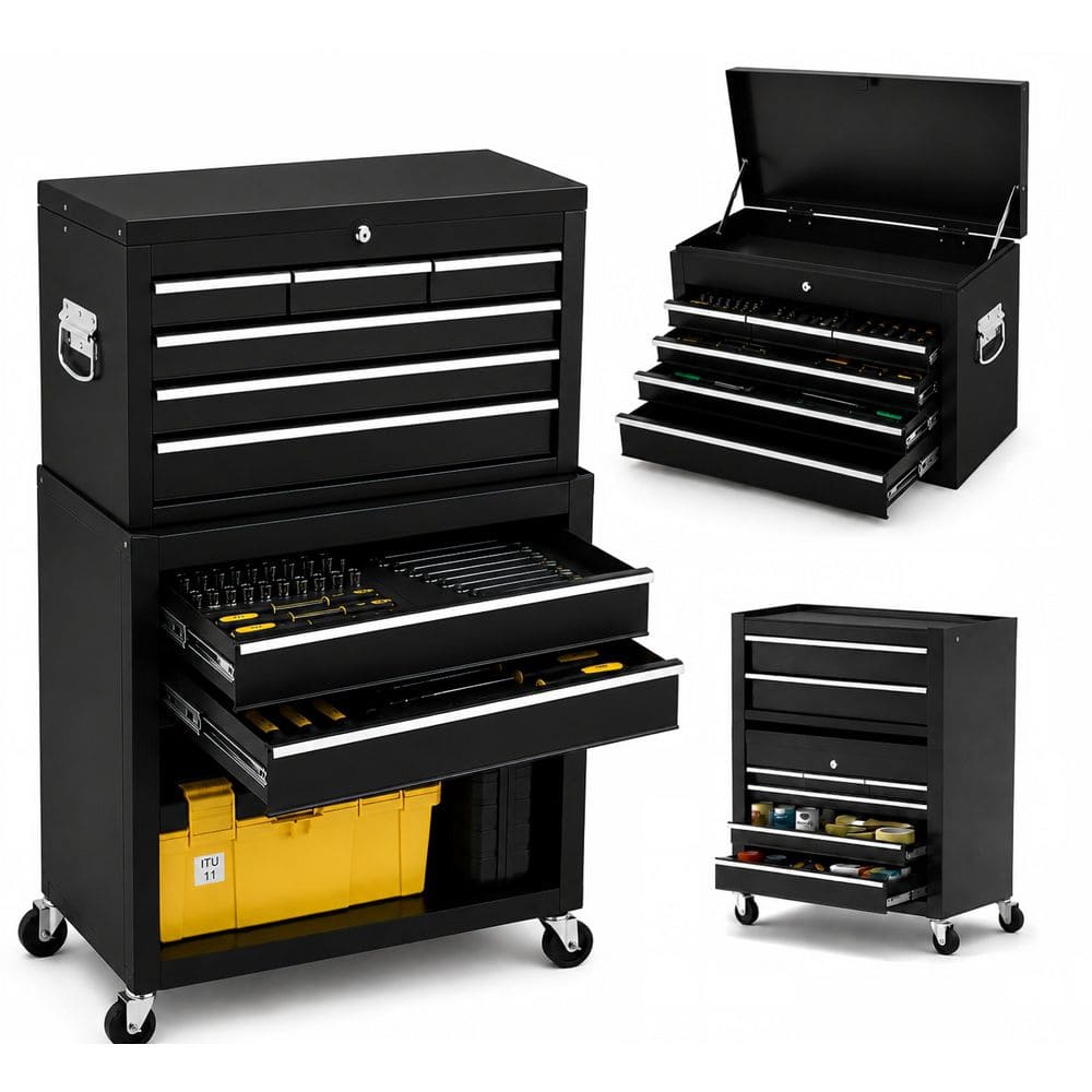 MYWISH Heavy Duty 24 in. W x 13 in. D 8-Drawer Black Alloy Steel