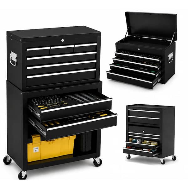 Heavy Duty 24 in. W x 13 in. D 8-Drawer Black Alloy Steel Rolling Tool Cabinet