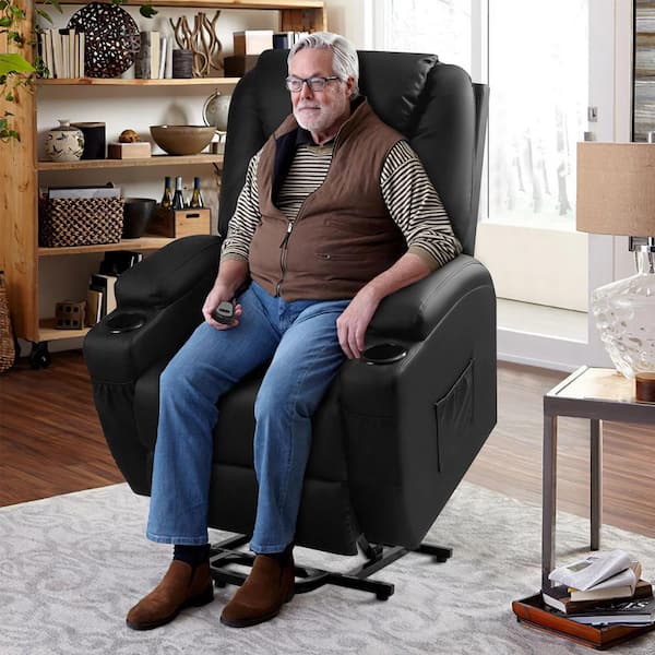 Big and Tall Black Power Lift Recliner Chair for Elderly with Massage