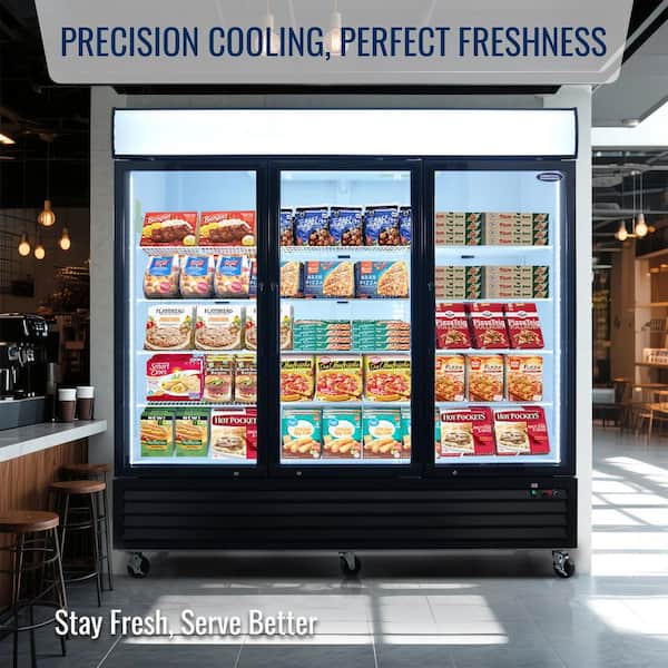 80 in. 70 Cu. Ft. Commercial Auto / Cycle Defrost Merchandiser Upright Freezer in Black with Glass Door and LED Panel