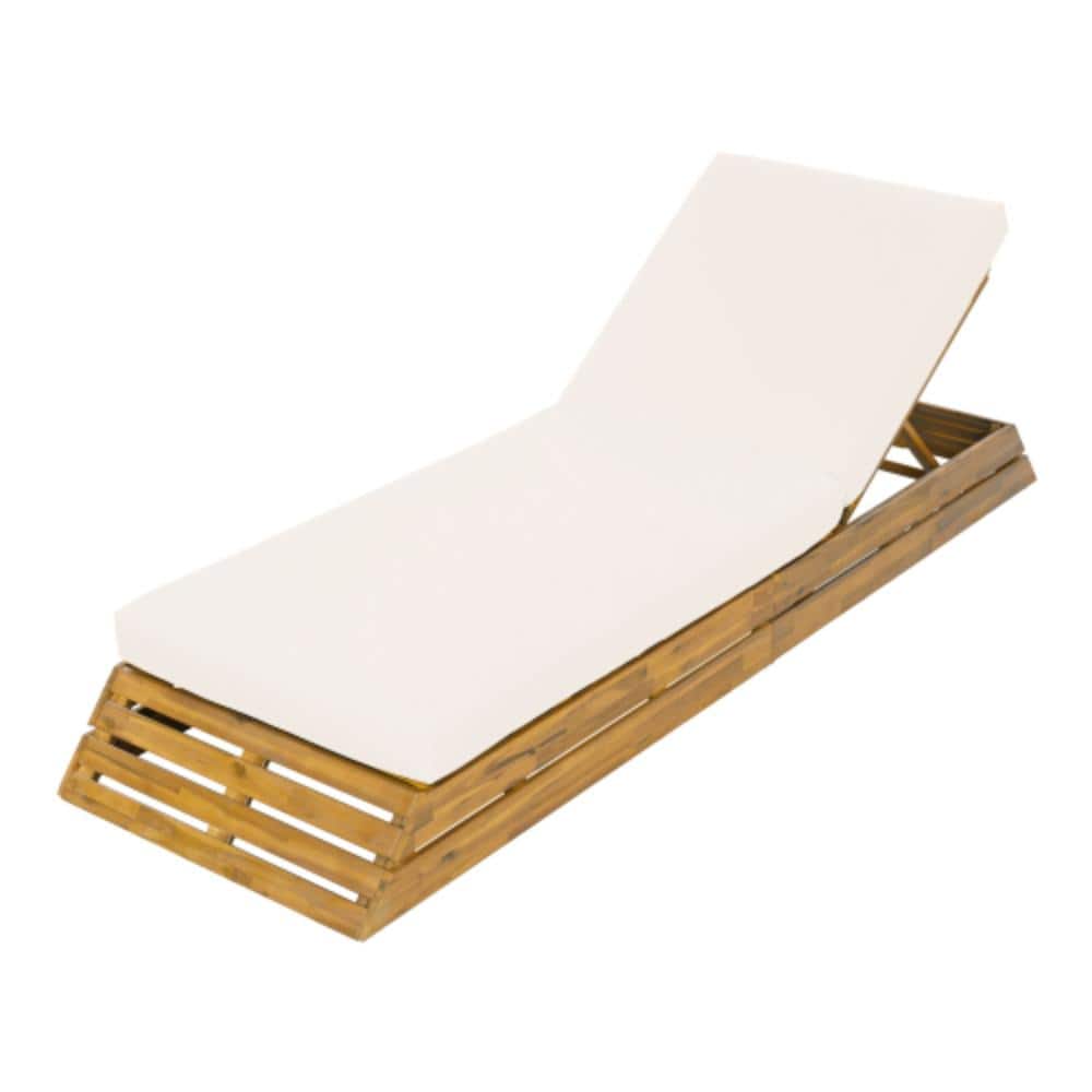 Brown 1-Piece Acacia Wood Outdoor Patio Chaise Lounge with Beige Cushions price history on PriceWatchPro