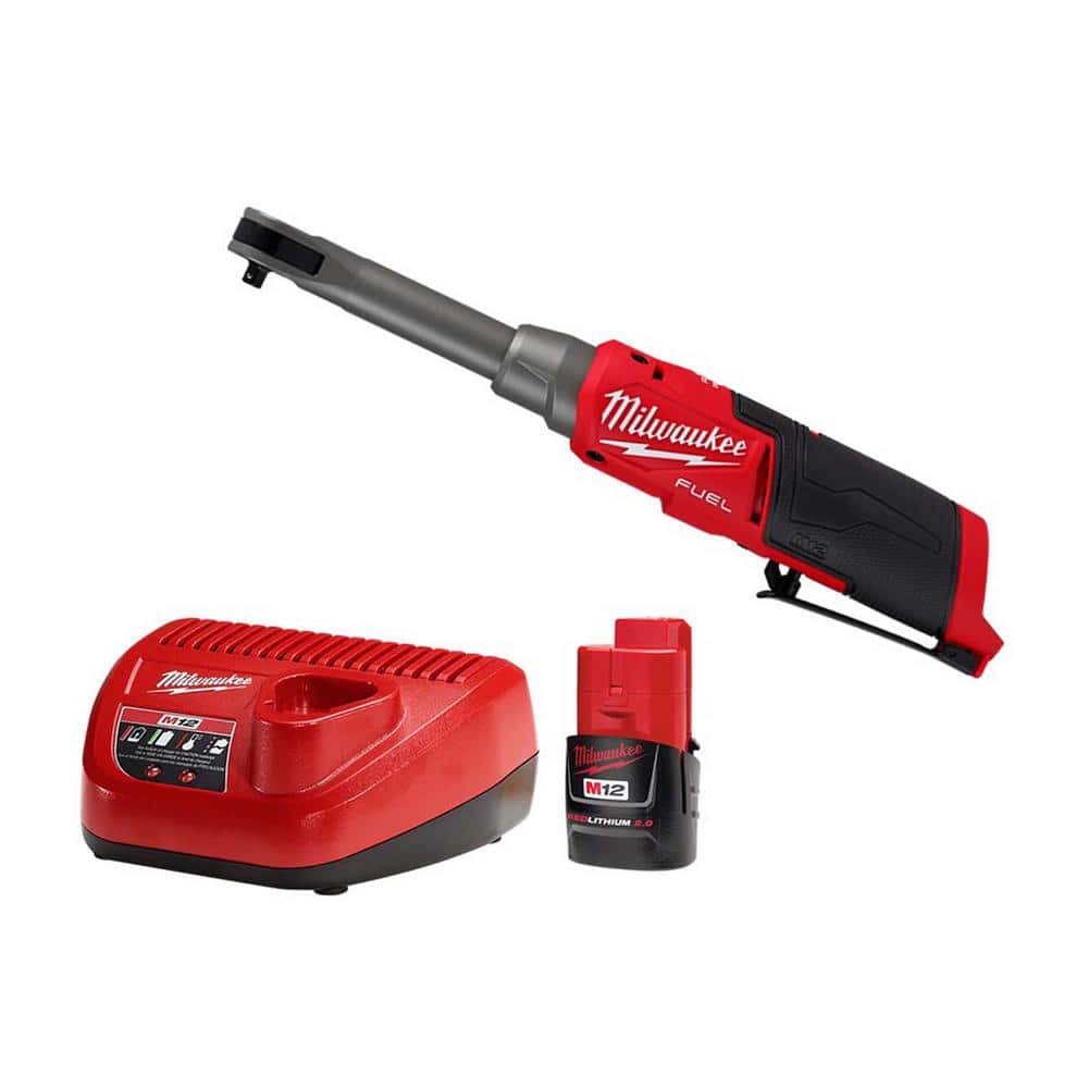 Milwaukee M12 FUEL 12V Lithium-Ion Brushless Cordless 1/4 in. Extended Reach High Speed Ratchet with CP 2.0Ah Battery and Charger -  2568-2420