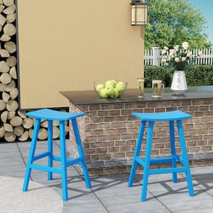 Franklin Pacific Blue 29 in. Poly HDPE Fade Resistant Outdoor Patio Saddle Seat Pub Height Bar Stool (Set of 2)