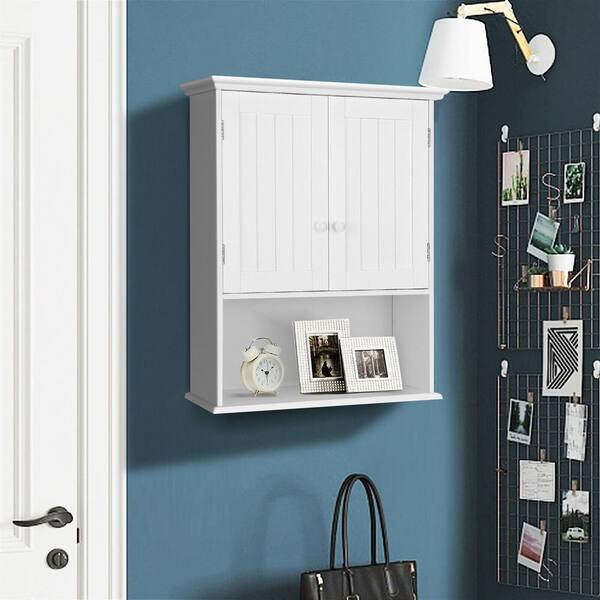 Forclover Bathroom Storage Cabinet 23.5-in x 28-in x 8-in White Bathroom Wall Cabinet