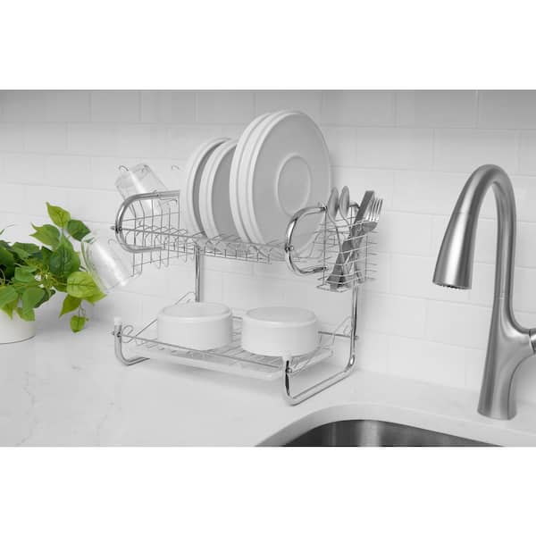 Silver Metal 2-Tier Dish Rack