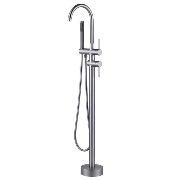WOWOW 2-Handle Freestanding Tub Faucet with Hand Shower in Brushed Nickel