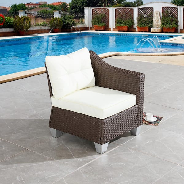 Patio Festival 1-Piece Wicker Left Arm Sectional Chair with Beige Cushions