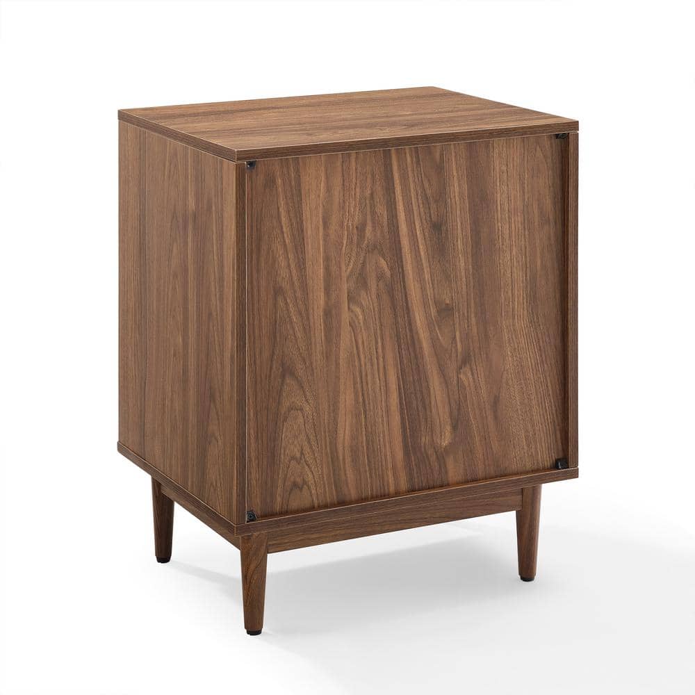 Liam Mid-Century Walnut Wood Side Table with Record Storage