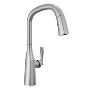 Stryke Single Handle Pull Down Sprayer Kitchen Faucet in Lumicoat Arctic Stainless Steel