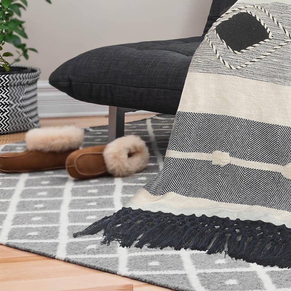 Organic Cotton Gray and Black Geometric Throw Blanket
