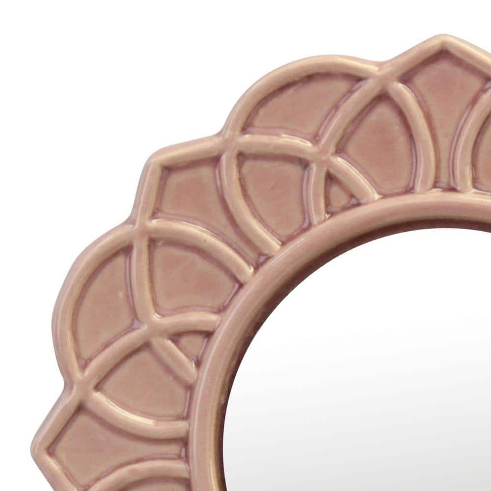 Pink Floral Ceramic Round Wall Mirror