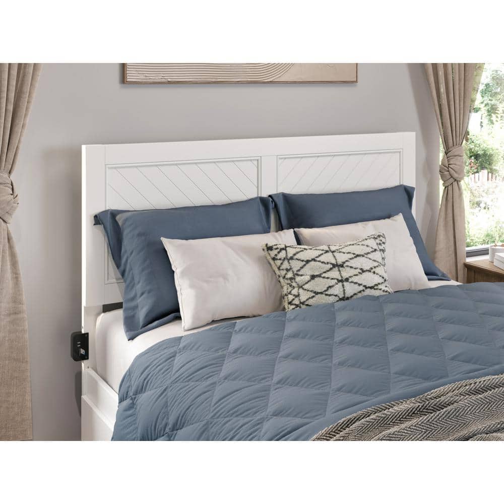 White Full Size Wood Platform Bed with Storage Drawers