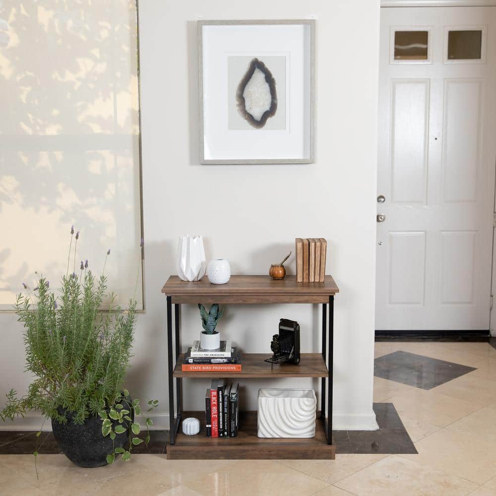 Oslo 37" Aged Maple & Black Metal 3-Shelf Etagere Bookcase