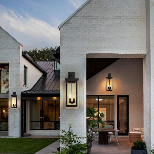 22 in. 2-Light Black Hardwired Outdoor Wall Light Lantern Sconce with No Bulb Included