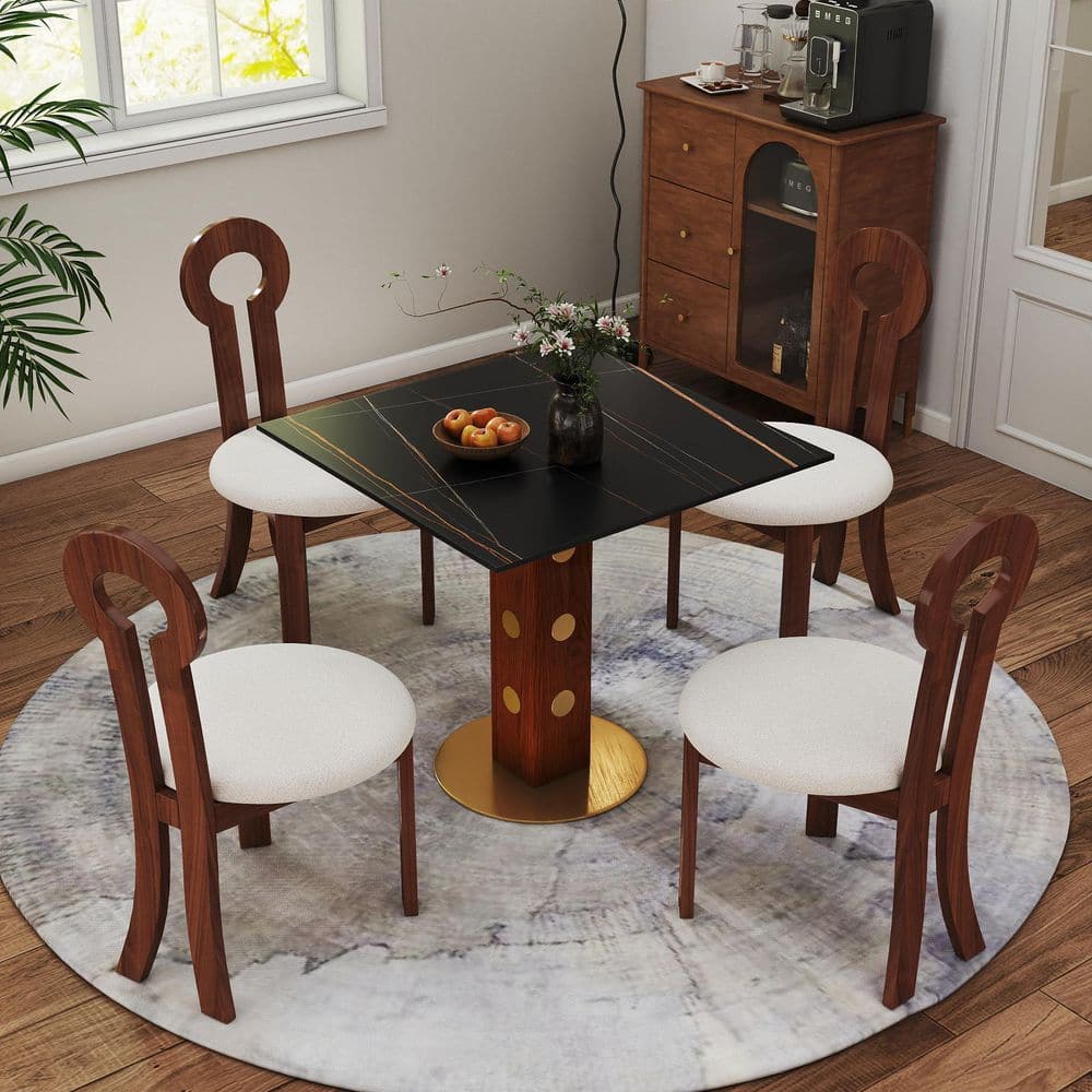 Black Marble Top 33.46 in. Solid wood Pedestal Base Square Dining Table For Conversation, Breakfast, Bistro Seats 3 price history on PriceWatchPro