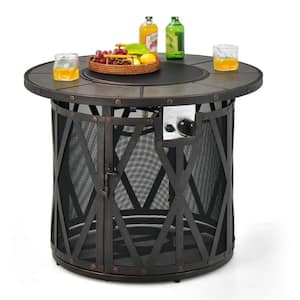 32 in. 30,000 BTU Rounded Ceramic Tile 32 in. Fire Pit Table with Fire Glasses and PVC Cover