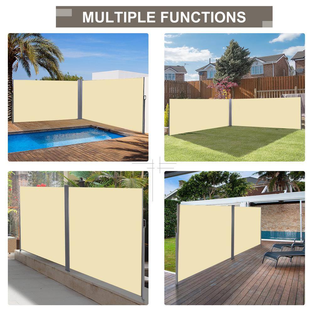 Beige Double Retractable Patio Side Awning with Steel Frame
