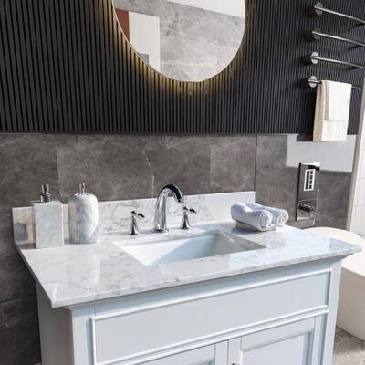 37 in. W x 22 in. D Engineered Stone Composite Vanity Top in White with White Rectangular Single Sink - 3 Hole