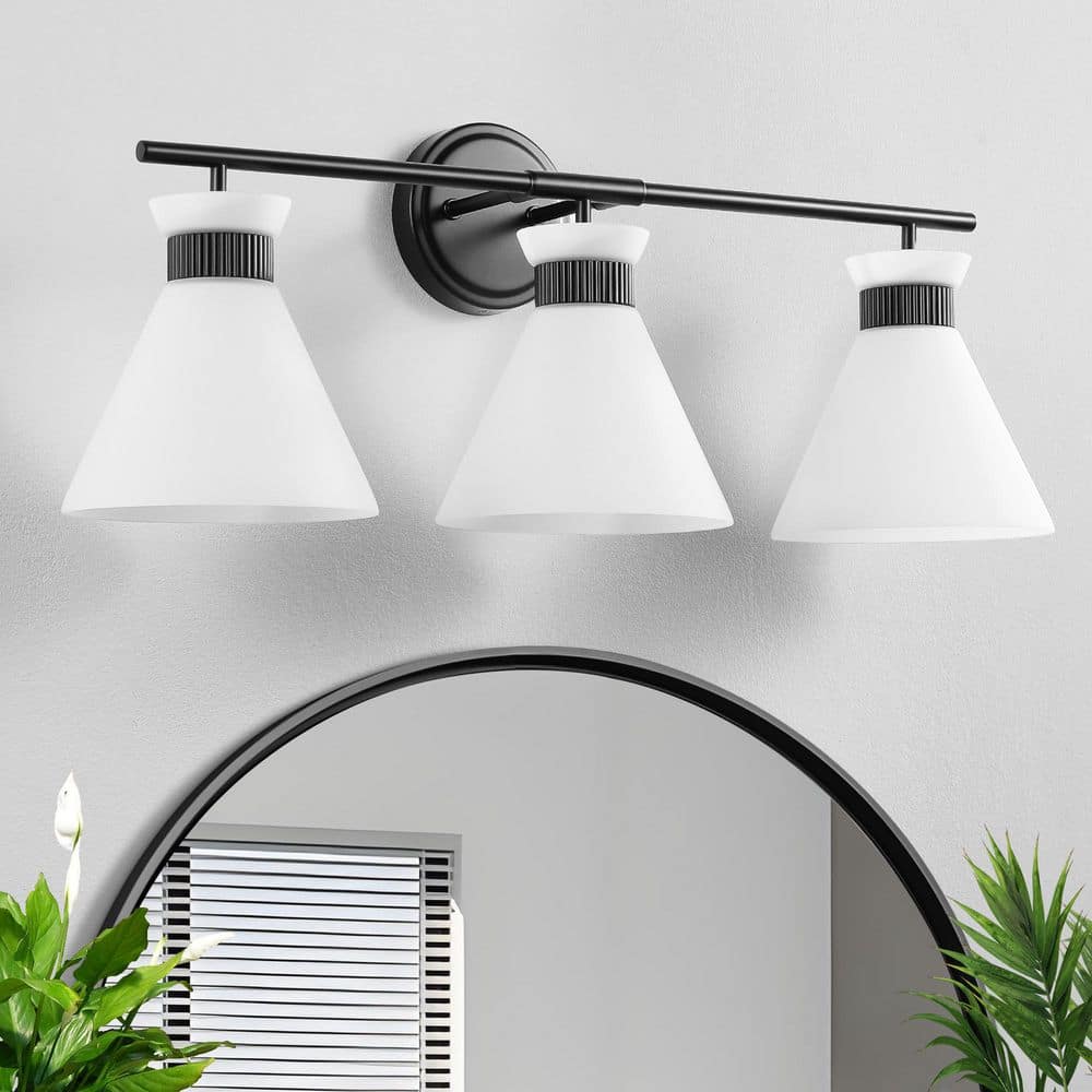 26 in. 3-Light Black Vanity Light with Milk White Glass Shade Modern Bathroom Light Fixture Farmhouse Wall Sconce price history on PriceWatchPro