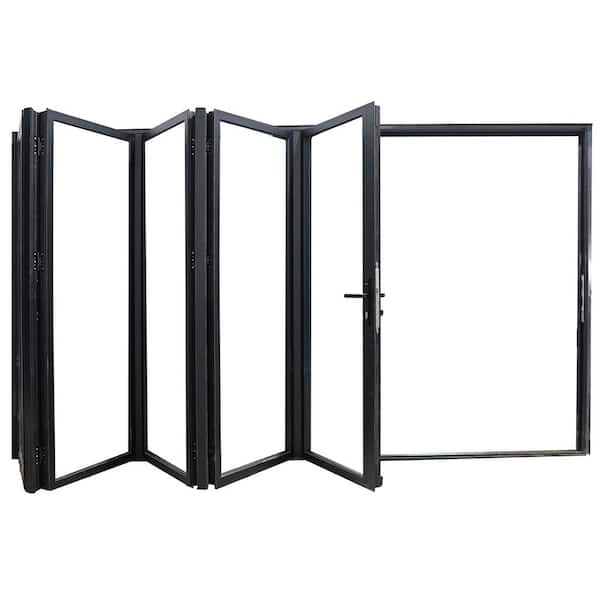 Teza 85 Series 168 in. x 80 in. Matte Black Right to Left Folding Aluminum Bi-Fold Patio Door