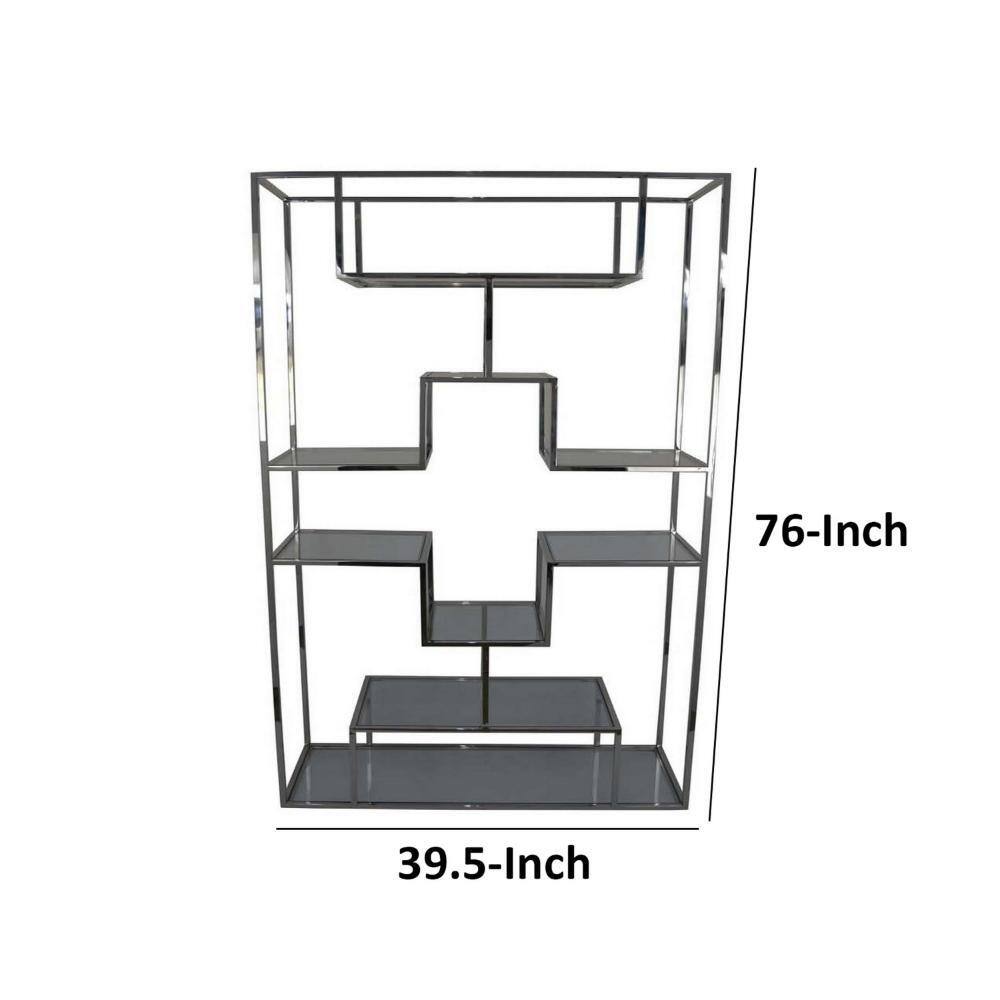 Adena Tall Silver Metal Plant Stand with Geometric Shelves