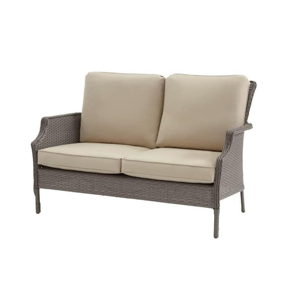 Reviews For Hampton Bay Grayson Ash Gray Wicker Outdoor Patio Loveseat With Sunbrella Beige Tan Cushions Pg 3 The Home Depot - Home Depot Patio Loveseat Cushions