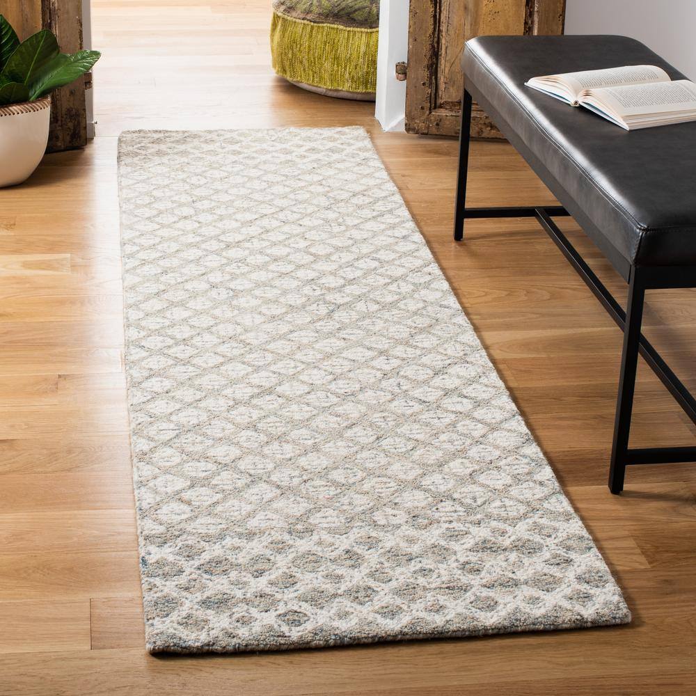 Ivory and Grey Hand-Tufted Wool Abstract Area Rug - 27" x 5"