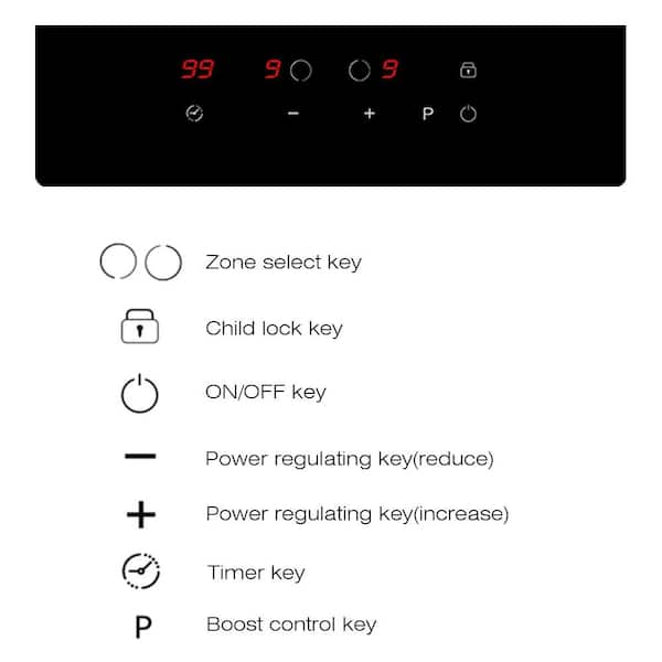 12 in. Built-in Induction Hotplate 2-Elements Glass Top Electric Cooktop with Black 2-Burners and 9-Power Zones