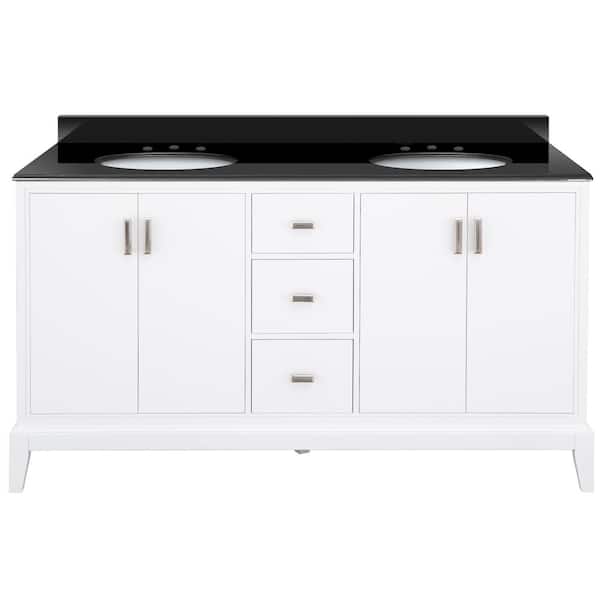 Home Decorators Collection Shaelyn 61 in. Double Sink Sink White Bath Vanity with Black Granite Top (Assembled)