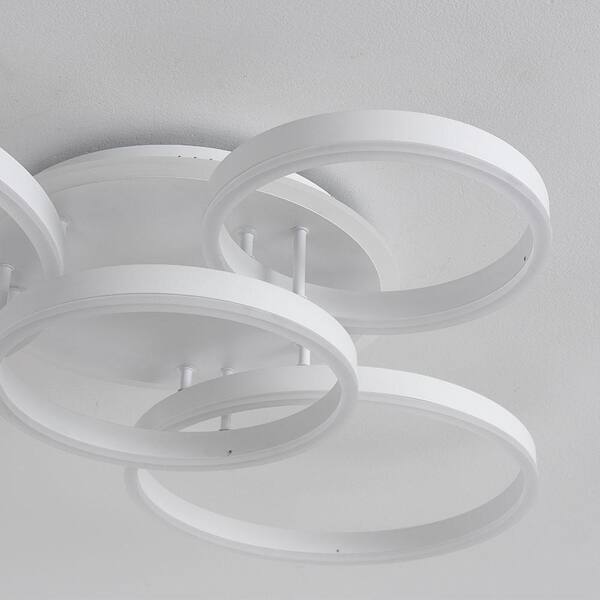 OUKANING 38.6 in. White Modern 4 Rings Flush Mount Dimmable