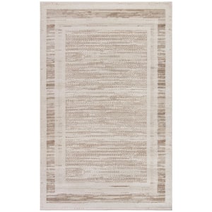 Serenity Home Mocha Ivory 4 ft. x 6 ft. Banded Contemporary Area Rug
