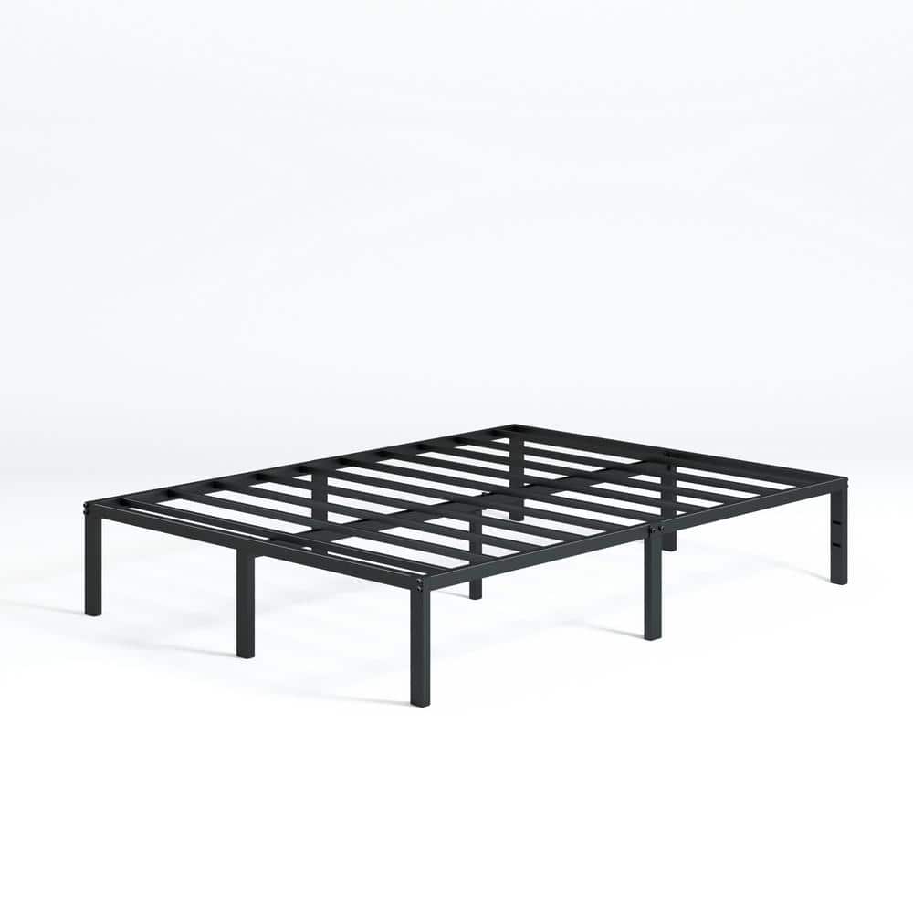 14-Inch Black Metal Queen Platform Bed Frame with Slats