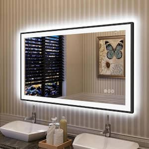 40 in. W x 24 in. H Rectangular Framed Front and Back LED Lighted Anti-Fog Wall Bathroom Vanity Mirror in Tempered Glass