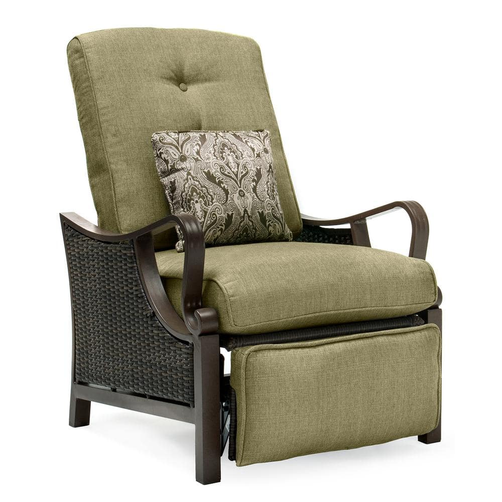 Ventura Green Cushioned Steel and Wicker Reclining Lounge Chair