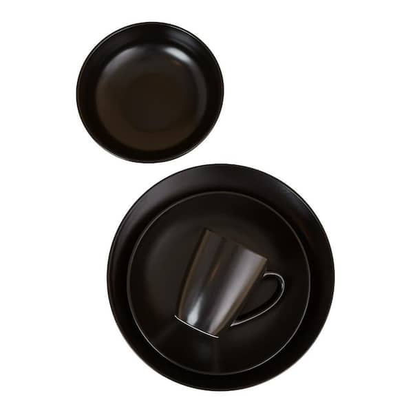 Euro Ceramica Euro Essential 16-Piece Black Semi-Matte Dinnerware Set (Service for 4)