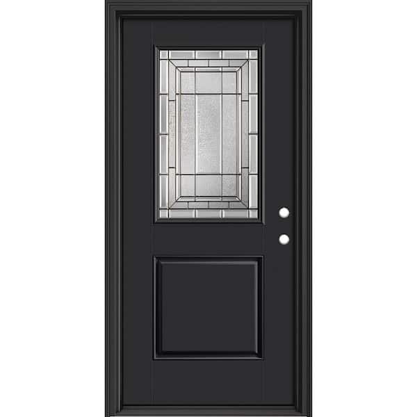 Masonite Performance Door System 36 in. x 80 in. 3/4-Lite Left-Hand Inswing Sequence Black Smooth Fiberglass Prehung Front Door