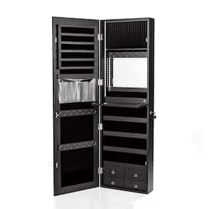 Black Mirror Jewelry Cabinet 96 LED Lights Wall Door Mounted Armoire with Makeup Rack 47.5 in. H x 14.5 in. W x 5 in. D