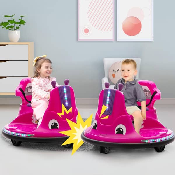 12-Volt Kids Ride on Bumper Car with Remote Control and LED Light, Pink