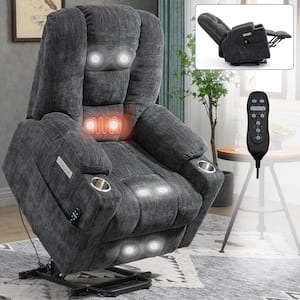ANGELES HOME Gray Faux Leather Power Lift Recliner Chair with Vibration  Massage Lumbar Heat M588BK+HW658 - The Home Depot