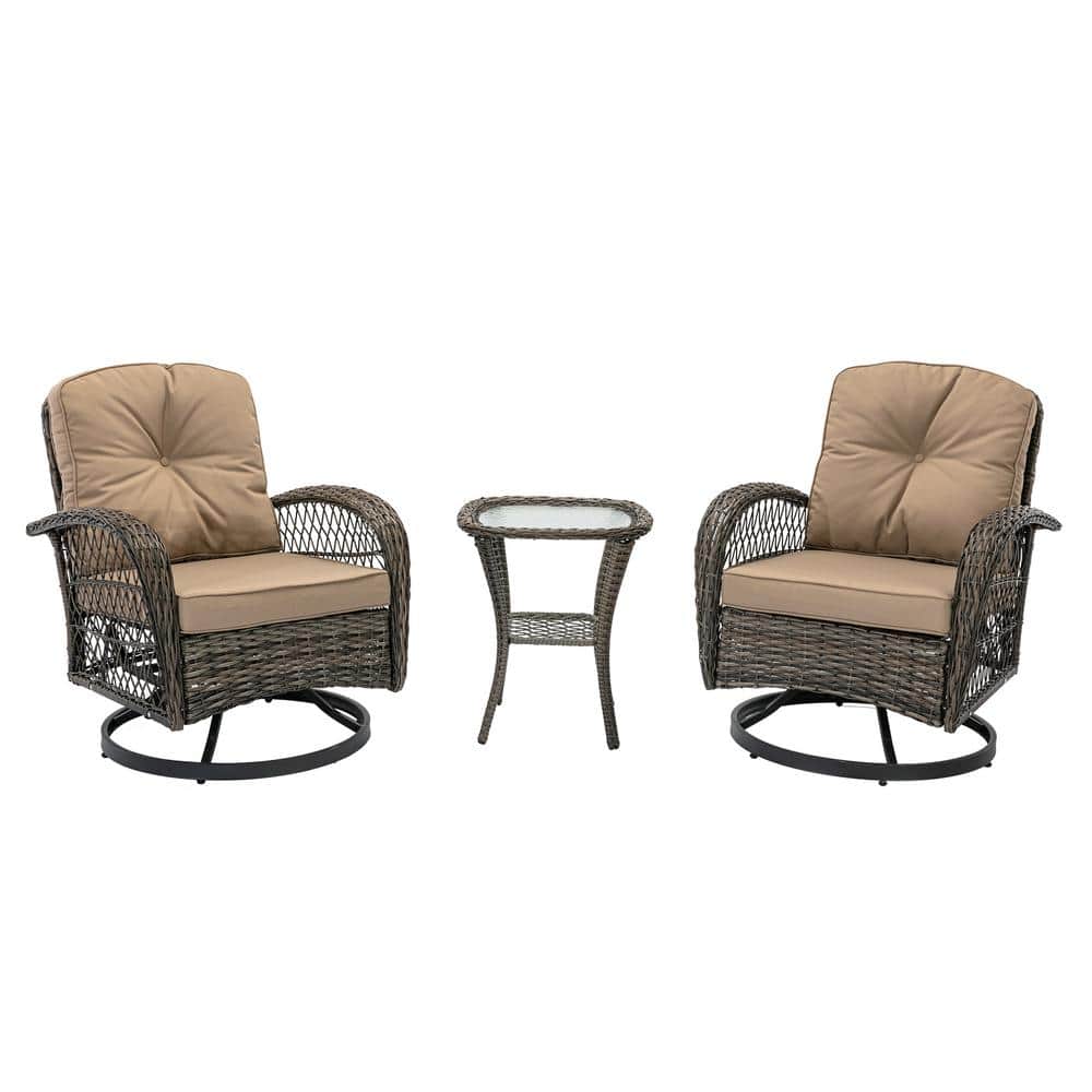 Serga 3-Pieces Wicker Patio Furniture Set Outdoor Patio Swivel Chairs with 