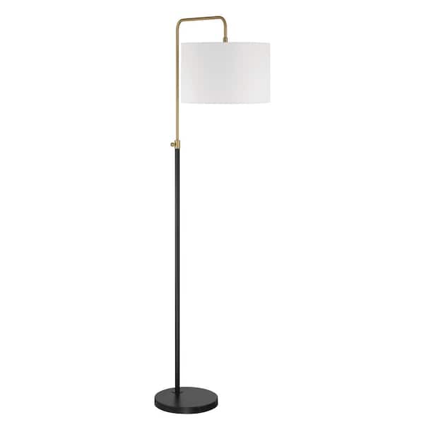 CRAFTMADE Ingraham 65.5 in. Flat Black/Satin Brass Finish 1-Light Standard Floor Lamp for Home w/ White Linen Shade
