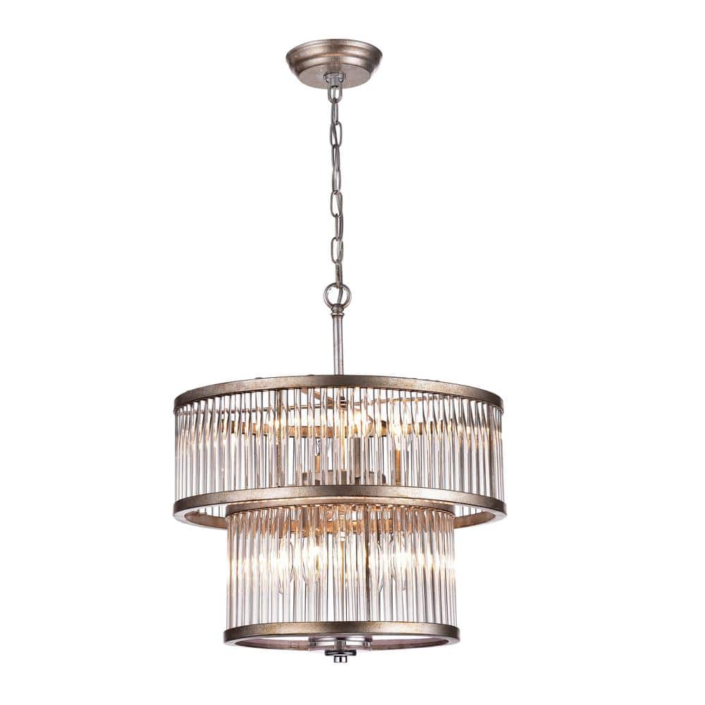 Antique Silver Crystal 8-Light Tiered Chandelier