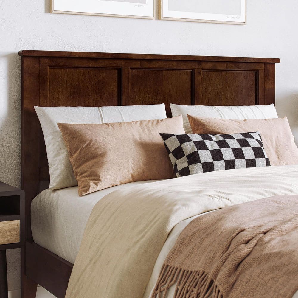 Madison Walnut Brown Full Solid Wood Panel Headboard