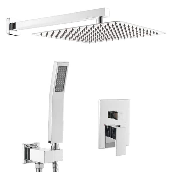 PERLIRIA INC Wall Mount Single Handle Rainfall 2-Spray Tub and Shower Faucet Set 2.5 GPM with Drip Free and Hand Shower in. Chrome